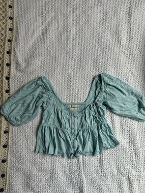 Urban Outfitters Light Blue Cropped Peasant Top